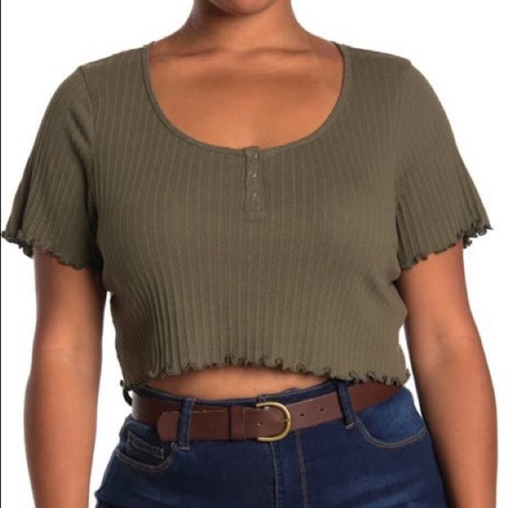 BP pointelle rip crop henley 3x and 4x